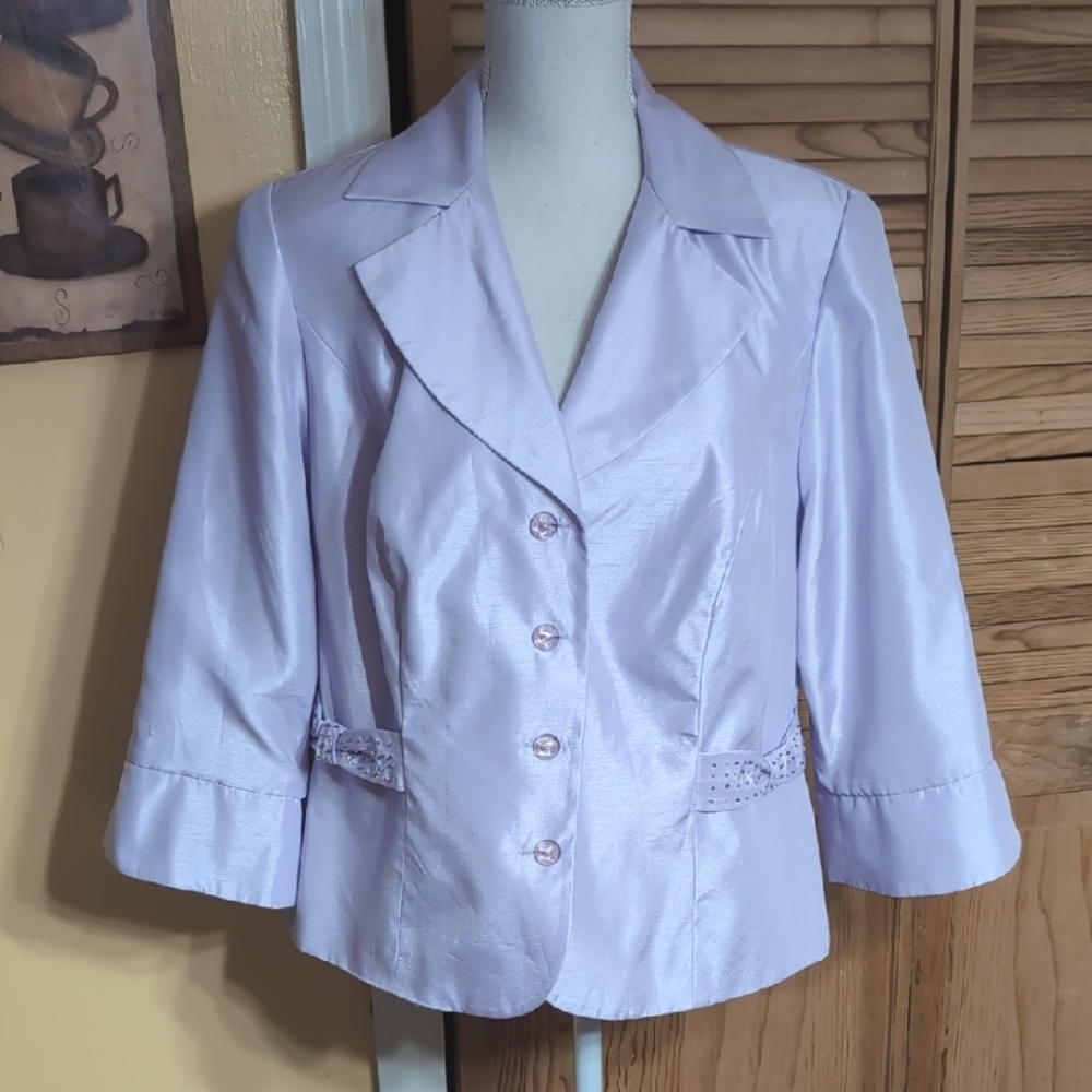 Studio I Light Purple Blazer Top with Notched Lapel and 3/4 Sleeves 14W